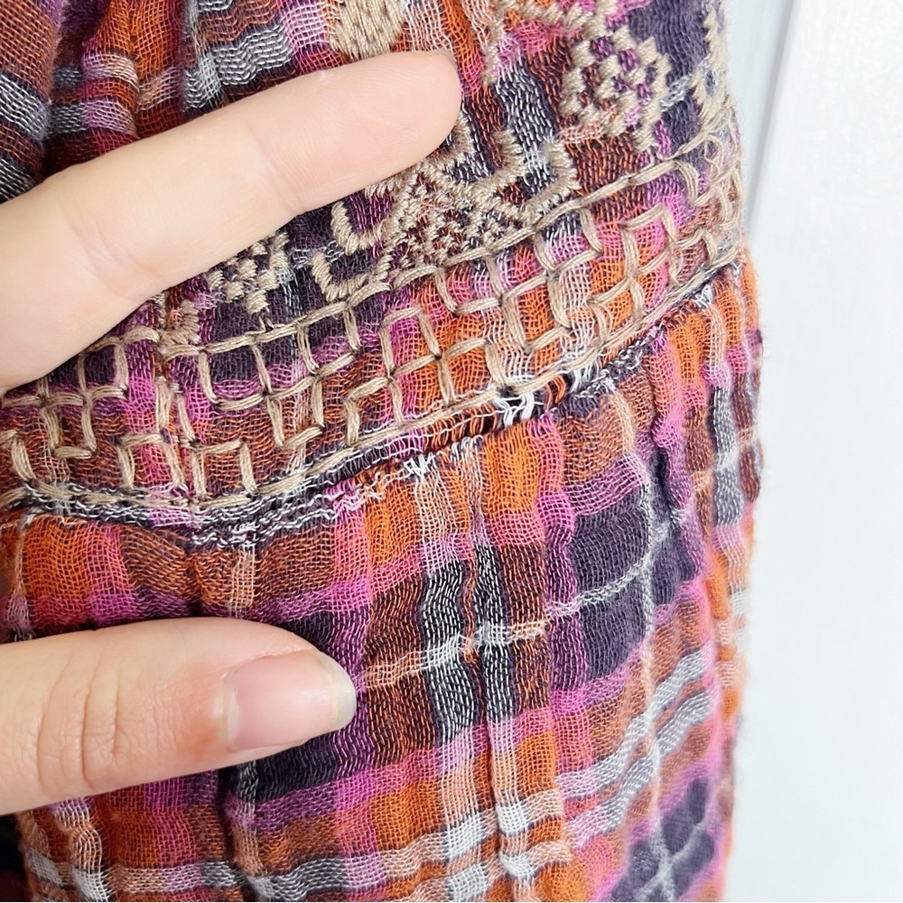 Johnny Was Red Plaid Embroidered Peasant Blouse - Picture 9 of 13